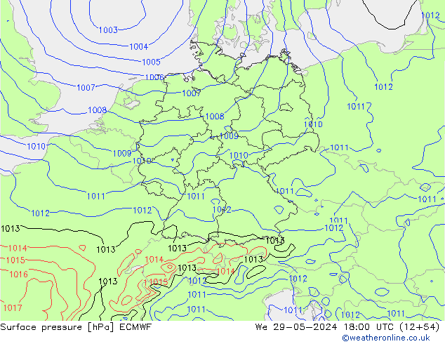 Surface pressure ECMWF We 29.05.2024 18 UTC