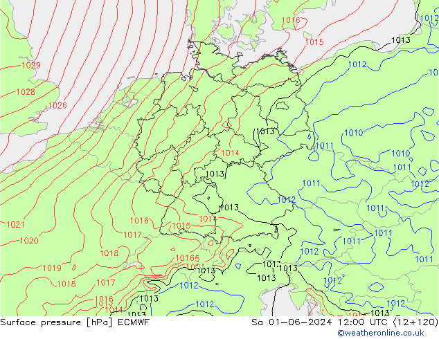 Surface pressure ECMWF Sa 01.06.2024 12 UTC