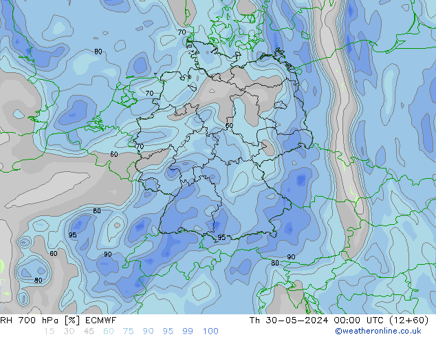 RH 700 гПа ECMWF чт 30.05.2024 00 UTC