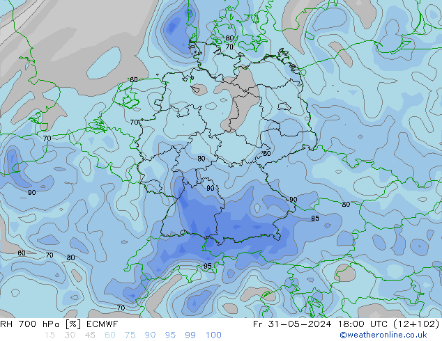 RH 700 hPa ECMWF Sex 31.05.2024 18 UTC