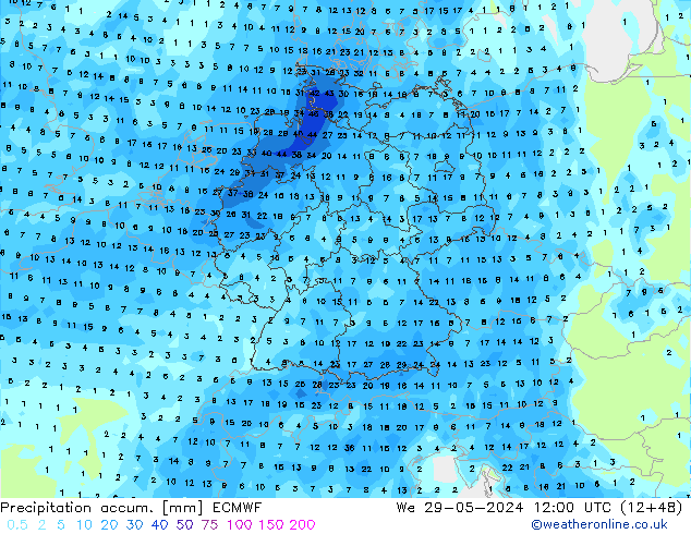 Precipitation accum. ECMWF We 29.05.2024 12 UTC