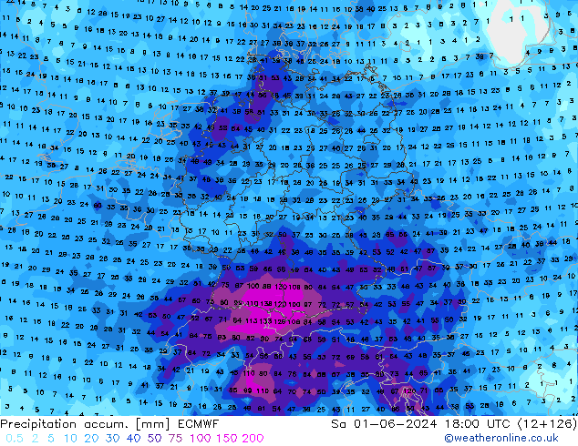 Precipitation accum. ECMWF Sa 01.06.2024 18 UTC