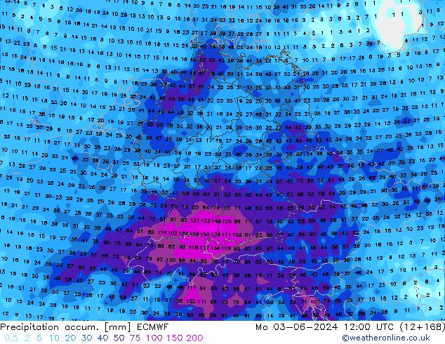 Precipitación acum. ECMWF lun 03.06.2024 12 UTC