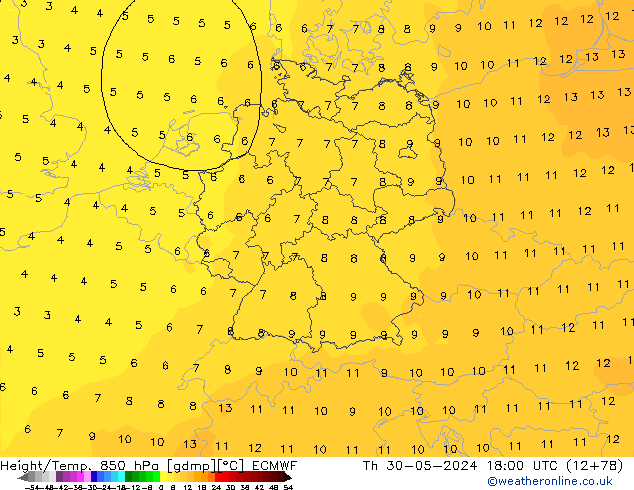 Yükseklik/Sıc. 850 hPa ECMWF Per 30.05.2024 18 UTC