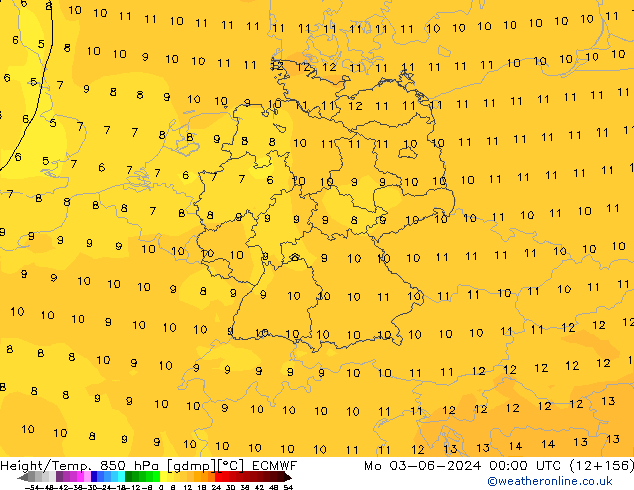 Yükseklik/Sıc. 850 hPa ECMWF Pzt 03.06.2024 00 UTC