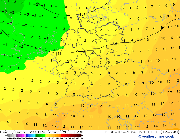 Yükseklik/Sıc. 850 hPa ECMWF Per 06.06.2024 12 UTC