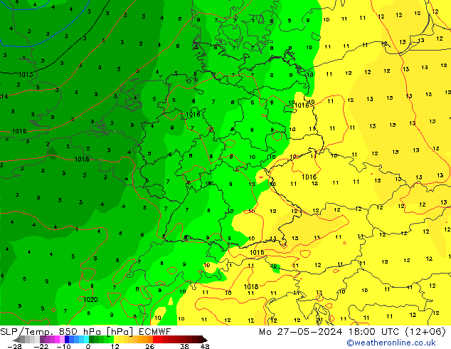 SLP/Temp. 850 hPa ECMWF lun 27.05.2024 18 UTC