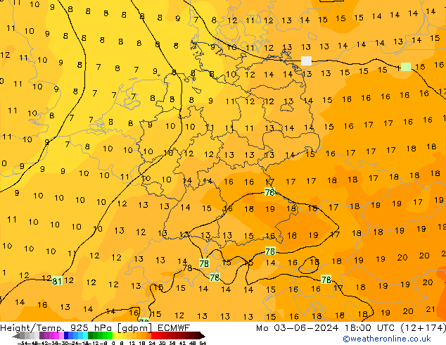 Height/Temp. 925 hPa ECMWF Seg 03.06.2024 18 UTC