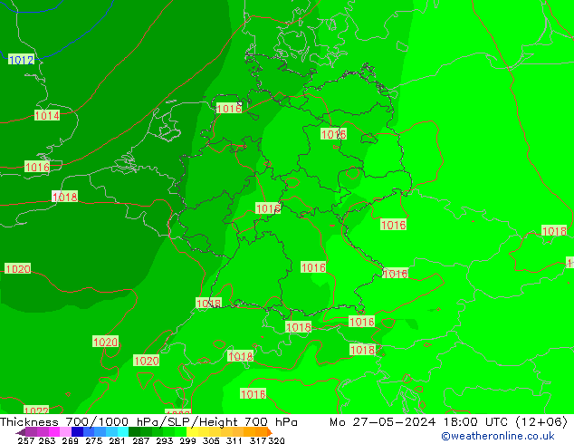 Schichtdicke 700-1000 hPa ECMWF Mo 27.05.2024 18 UTC