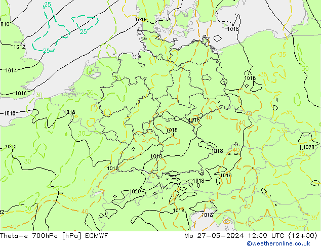 Theta-e 700hPa ECMWF 星期一 27.05.2024 12 UTC