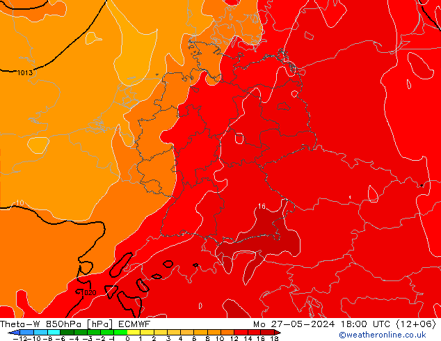 Theta-W 850hPa ECMWF Mo 27.05.2024 18 UTC