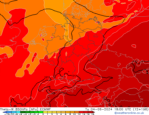 Theta-W 850hPa ECMWF Út 04.06.2024 18 UTC