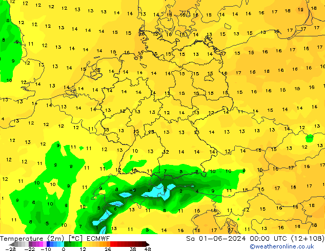 Temperatura (2m) ECMWF sab 01.06.2024 00 UTC