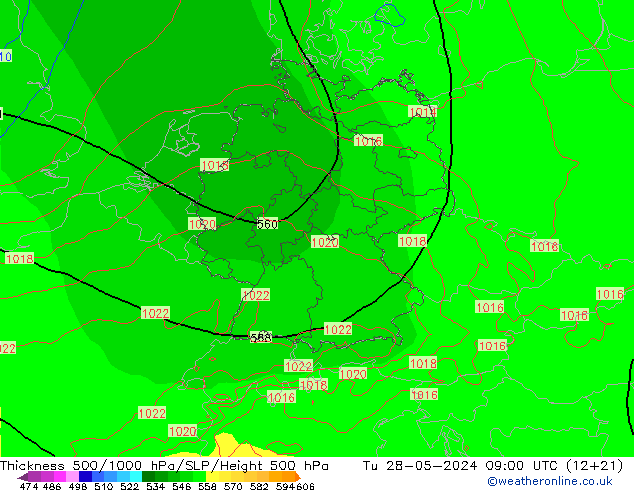 Thck 500-1000hPa ECMWF Tu 28.05.2024 09 UTC