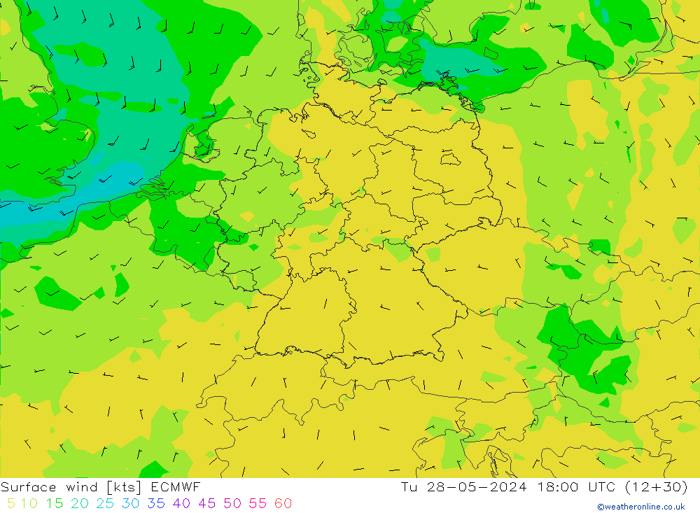 ветер 10 m ECMWF вт 28.05.2024 18 UTC