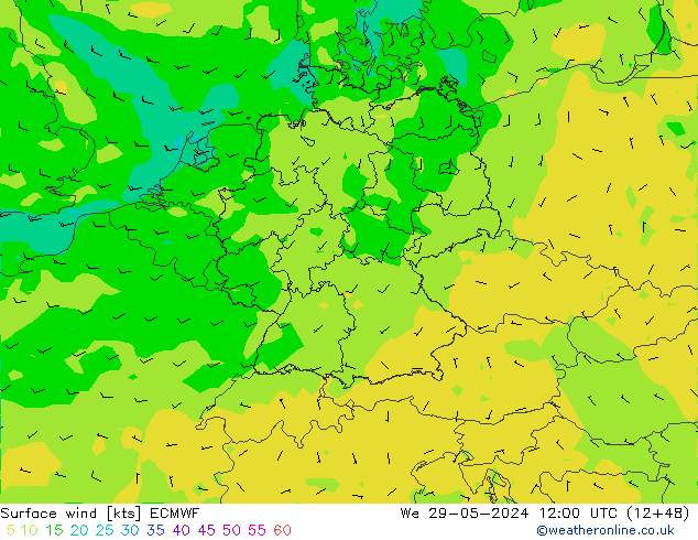 ветер 10 m ECMWF ср 29.05.2024 12 UTC