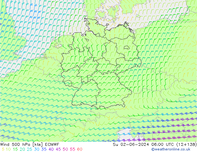 Rüzgar 500 hPa ECMWF Paz 02.06.2024 06 UTC