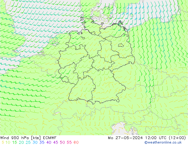 Rüzgar 950 hPa ECMWF Pzt 27.05.2024 12 UTC