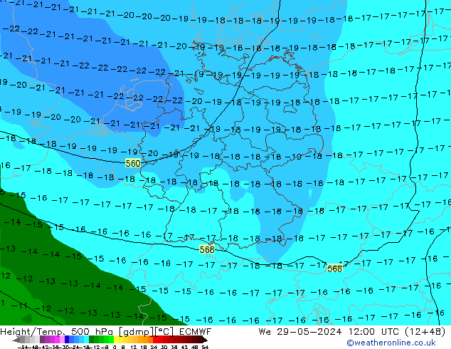 Z500/Rain (+SLP)/Z850 ECMWF mer 29.05.2024 12 UTC