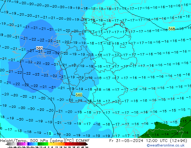 Z500/Rain (+SLP)/Z850 ECMWF Fr 31.05.2024 12 UTC