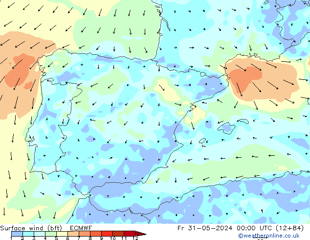 Bodenwind (bft) ECMWF Fr 31.05.2024 00 UTC