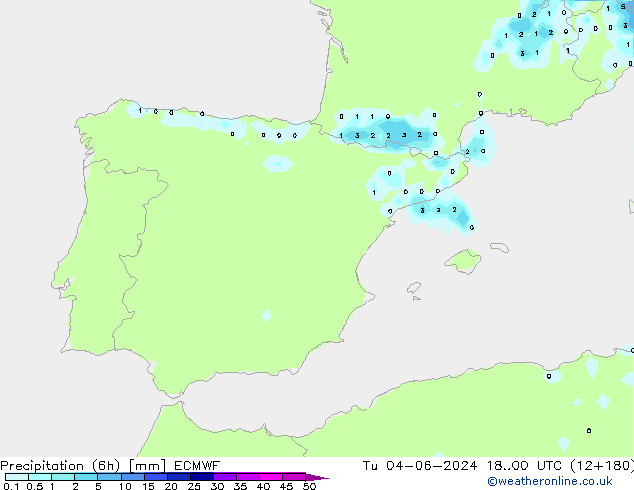 Precipitación (6h) ECMWF mar 04.06.2024 00 UTC