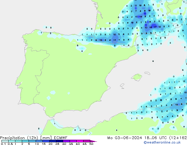 Yağış (12h) ECMWF Pzt 03.06.2024 06 UTC