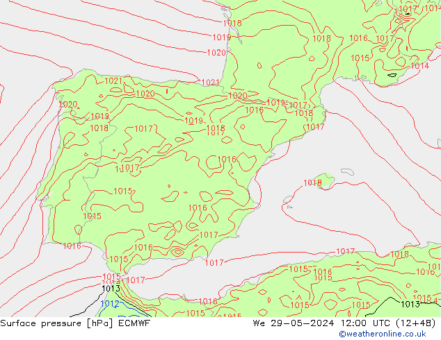 Presión superficial ECMWF mié 29.05.2024 12 UTC