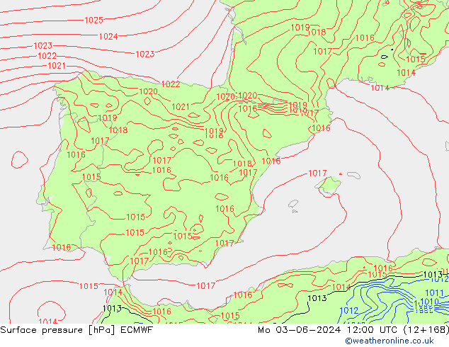 Bodendruck ECMWF Mo 03.06.2024 12 UTC