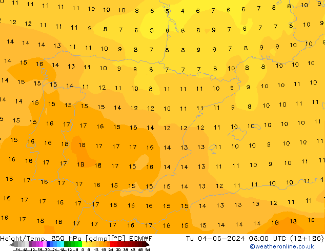 Height/Temp. 850 hPa ECMWF Tu 04.06.2024 06 UTC