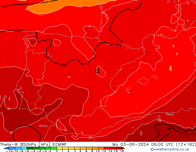 Theta-W 850hPa ECMWF Po 03.06.2024 06 UTC