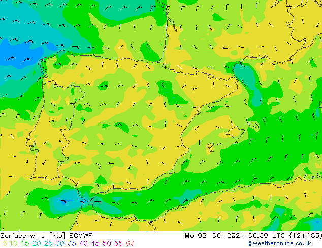 Rüzgar 10 m ECMWF Pzt 03.06.2024 00 UTC