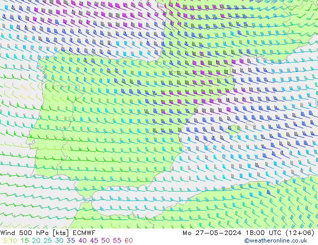 ветер 500 гПа ECMWF пн 27.05.2024 18 UTC