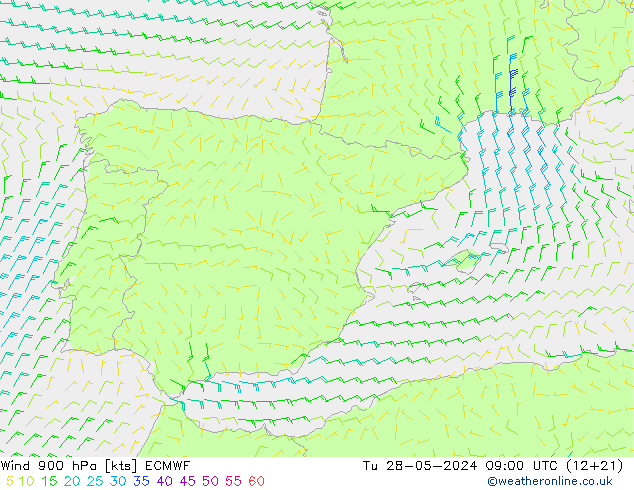 Wind 900 hPa ECMWF di 28.05.2024 09 UTC