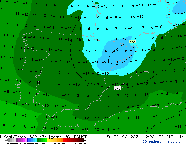 Z500/Rain (+SLP)/Z850 ECMWF dom 02.06.2024 12 UTC