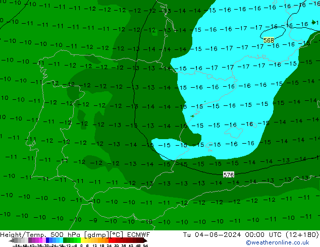 Height/Temp. 500 hPa ECMWF Tu 04.06.2024 00 UTC