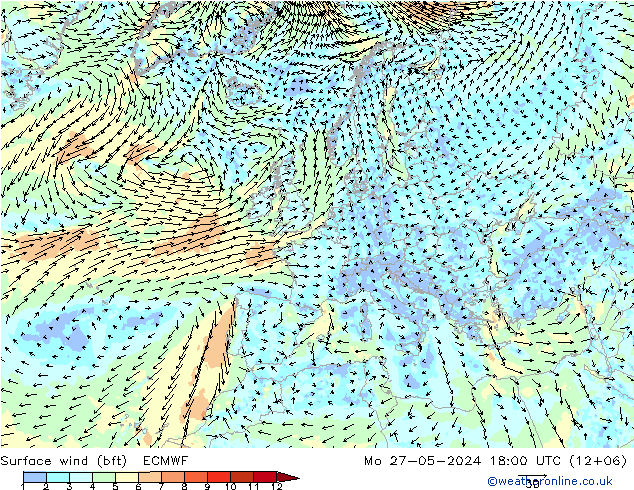 �N 10 米 (bft) ECMWF 星期一 27.05.2024 18 UTC