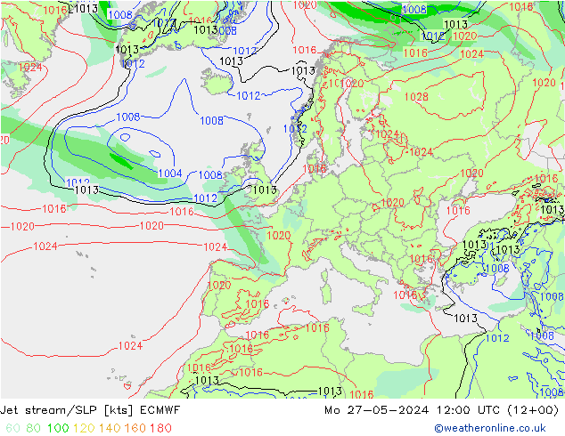 高速氣流/地面气压 ECMWF 星期一 27.05.2024 12 UTC