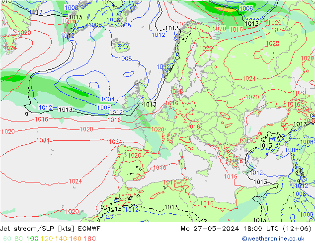 Polarjet/Bodendruck ECMWF Mo 27.05.2024 18 UTC