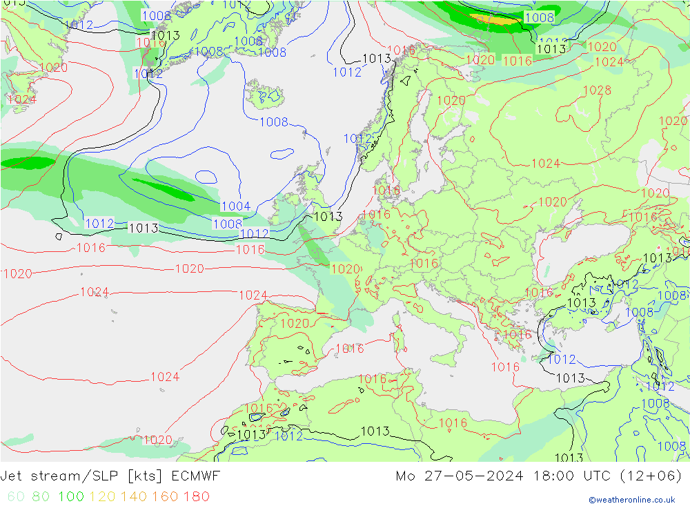 Jet stream/SLP ECMWF Mo 27.05.2024 18 UTC