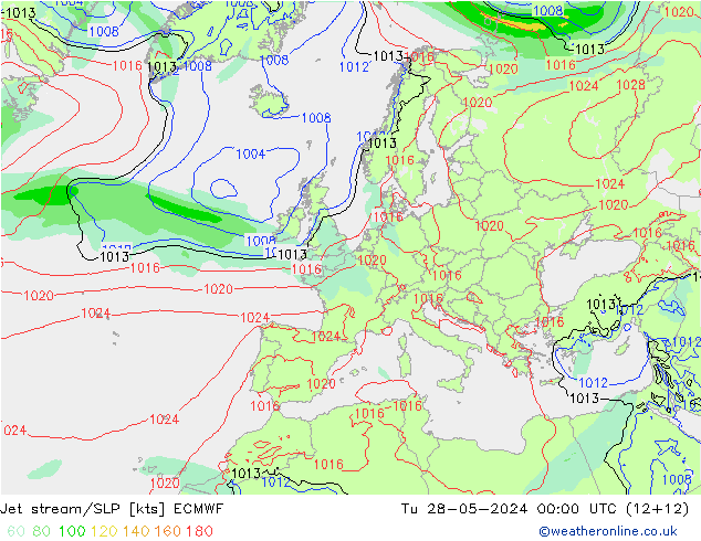 Jet stream/SLP ECMWF Tu 28.05.2024 00 UTC