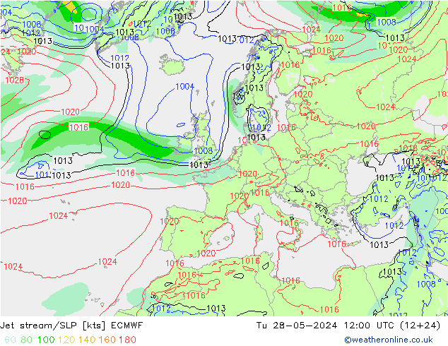 Jet Akımları/SLP ECMWF Sa 28.05.2024 12 UTC