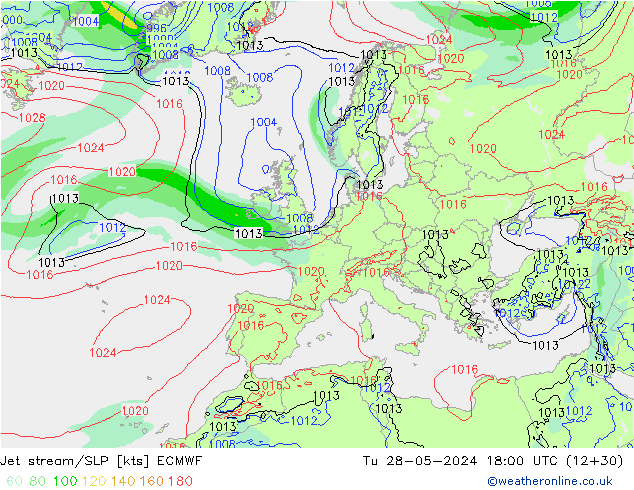 Jet Akımları/SLP ECMWF Sa 28.05.2024 18 UTC