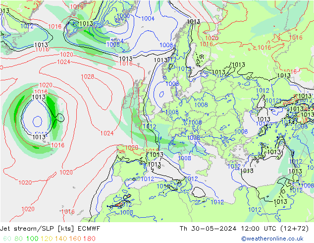 Corrente a getto ECMWF gio 30.05.2024 12 UTC