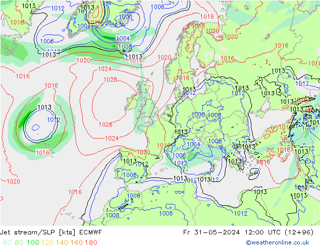 Jet Akımları/SLP ECMWF Cu 31.05.2024 12 UTC