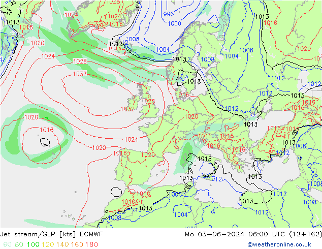 Jet stream/SLP ECMWF Mo 03.06.2024 06 UTC