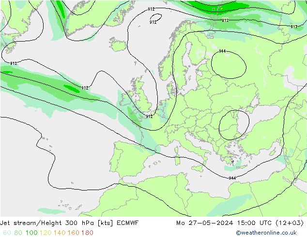 Jet stream/Height 300 hPa ECMWF Mo 27.05.2024 15 UTC