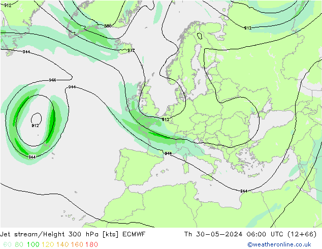 Jet stream/Height 300 hPa ECMWF Th 30.05.2024 06 UTC