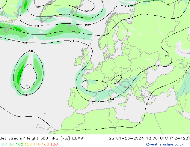 Prąd strumieniowy ECMWF so. 01.06.2024 12 UTC