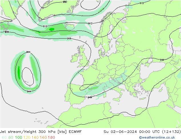 Straalstroom ECMWF zo 02.06.2024 00 UTC